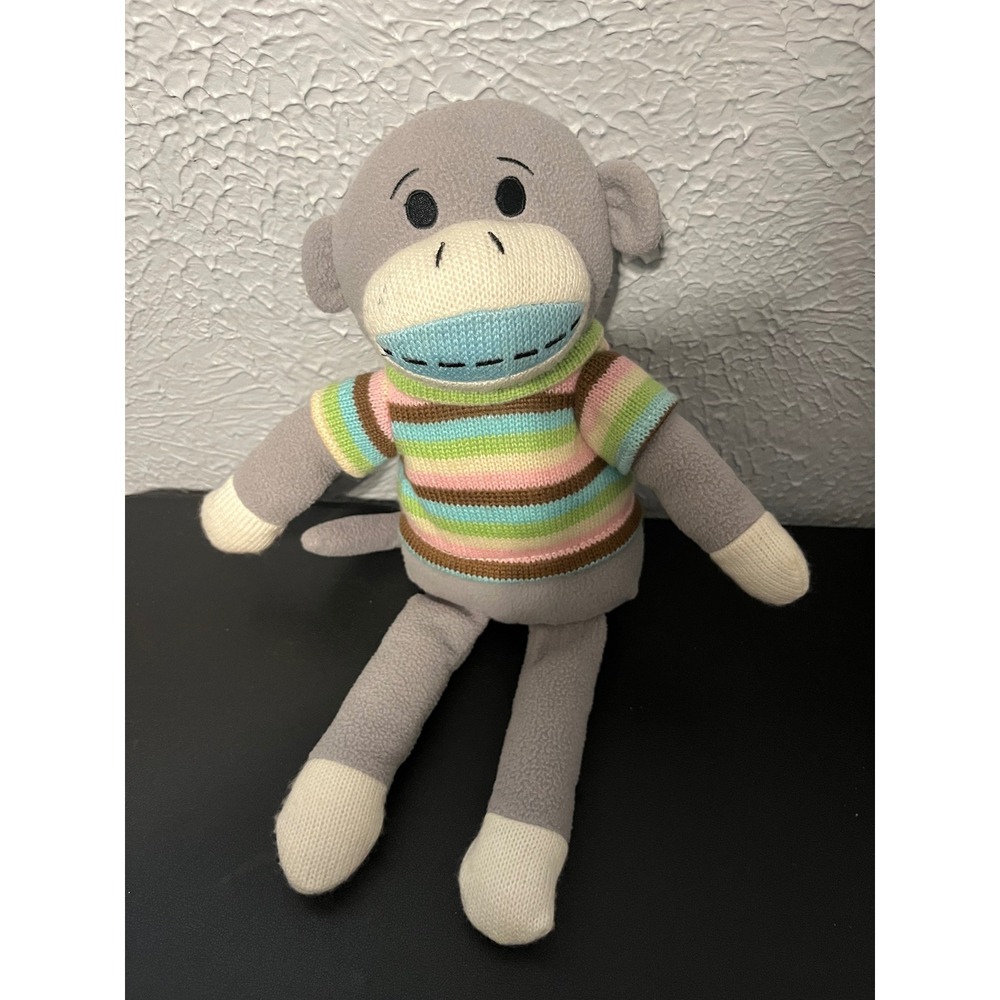 Dan Dee Collectors Choice Grey Plush Monkey Multi Color Striped Sweater 2011